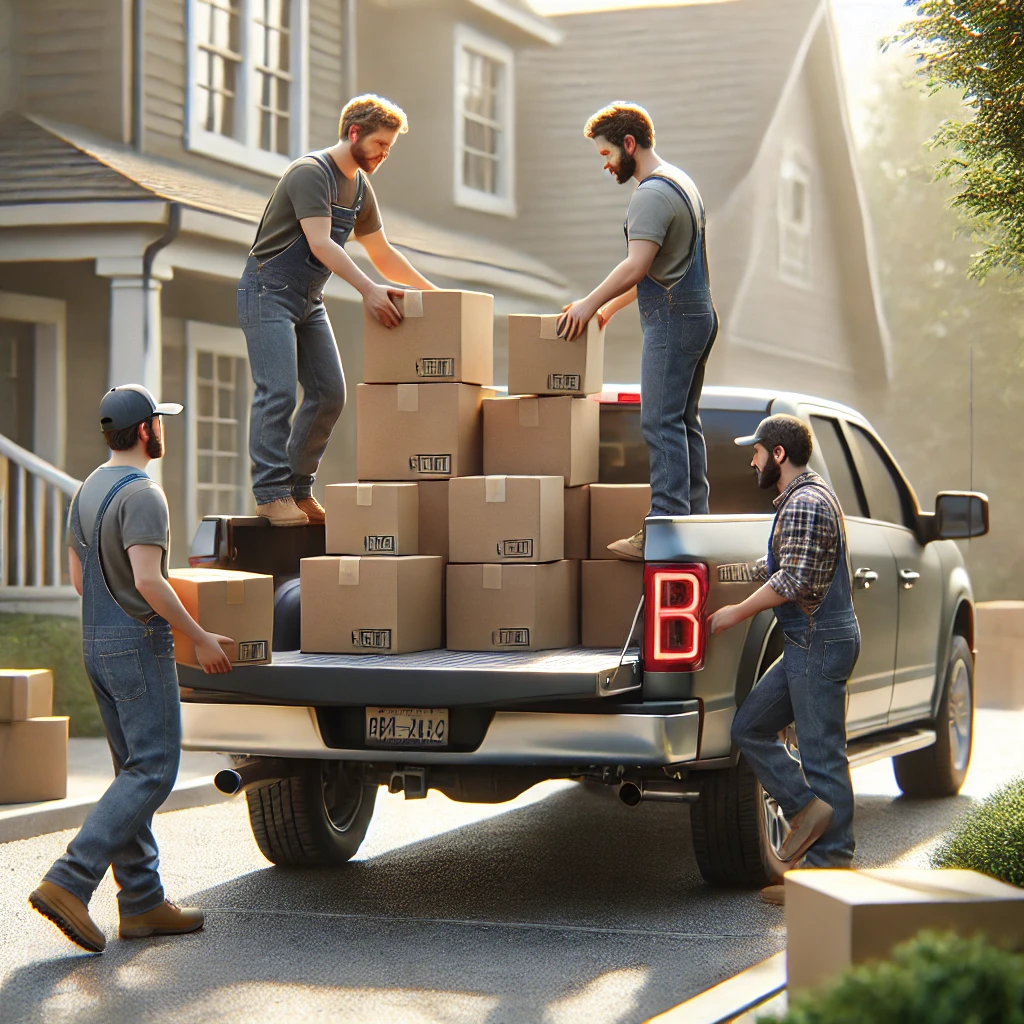 Men moving boxes from truck - Alliance Junk Removal
